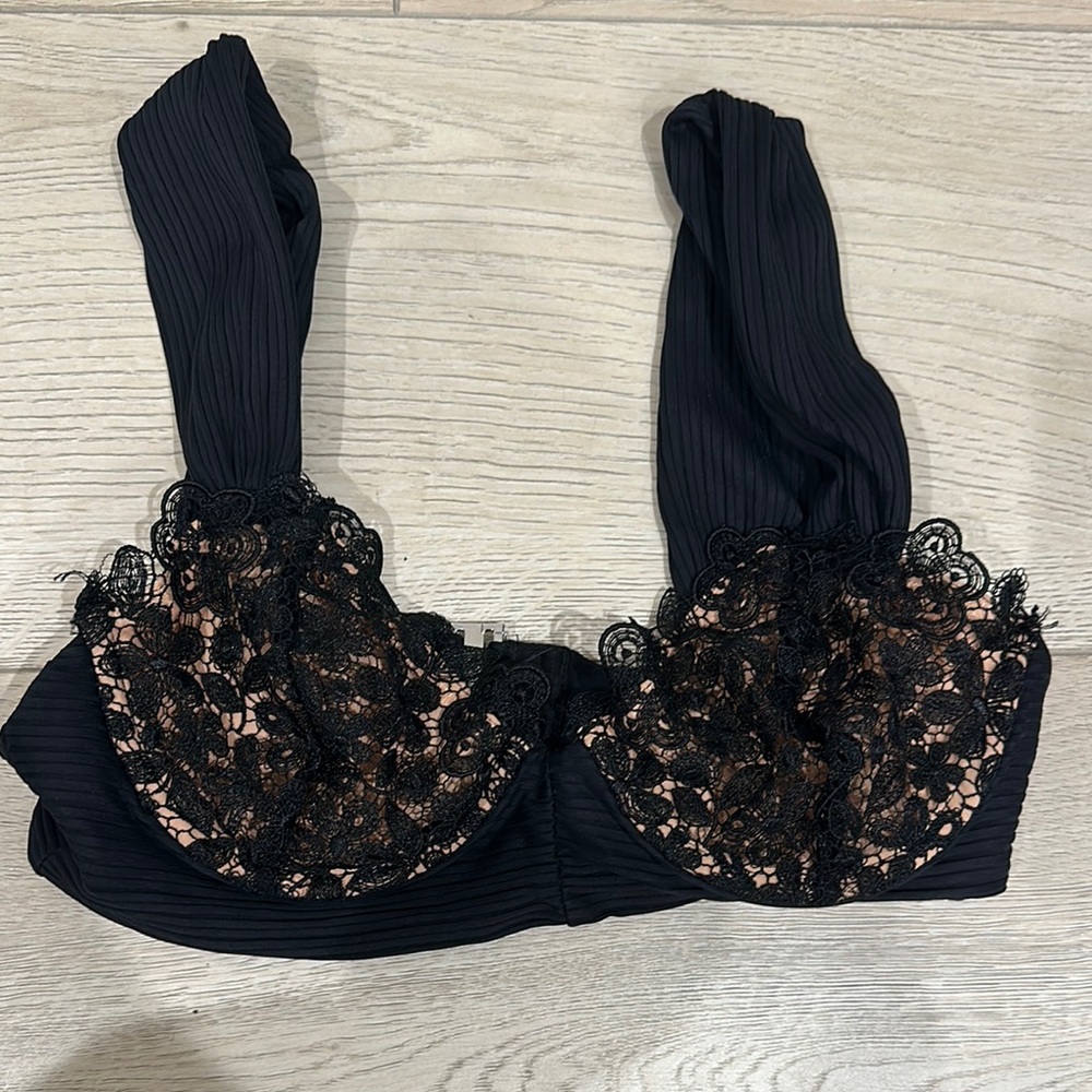 For Love And Lemons Black Lace Bikini Top